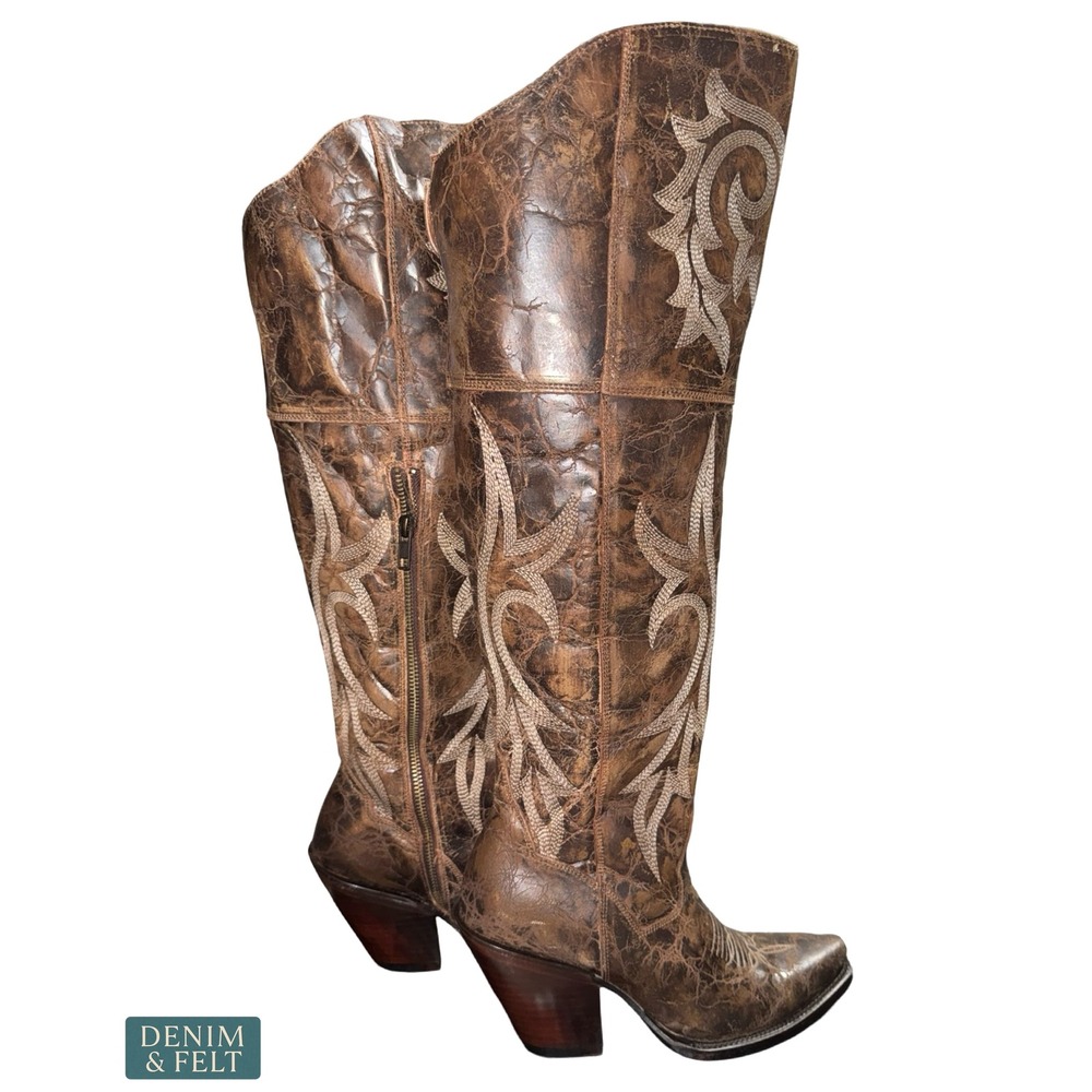NEW Dan Post Jilted Womens Over The Knee Western Boots Brown Leather Size 6.5 M - Picture 10 of 16